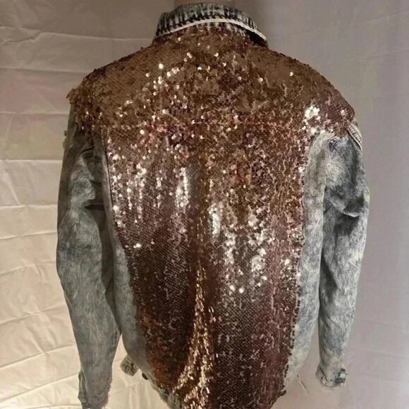 Lucky and Blessed Blue Denim Jacket with Metallic Embellished Collar - Picture 2 of 8